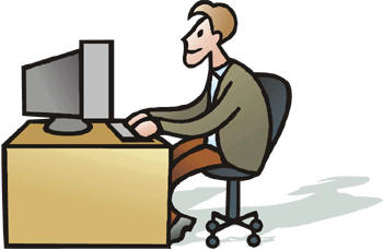 blogger sitting at screen cartoon